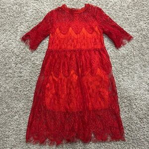 NEW Girls Red Lace Overlay Dress